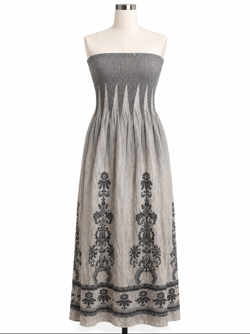Lapis Gray Black Boho Convertible Maxi Dress Smocked Handkerchief Hem Size O/S